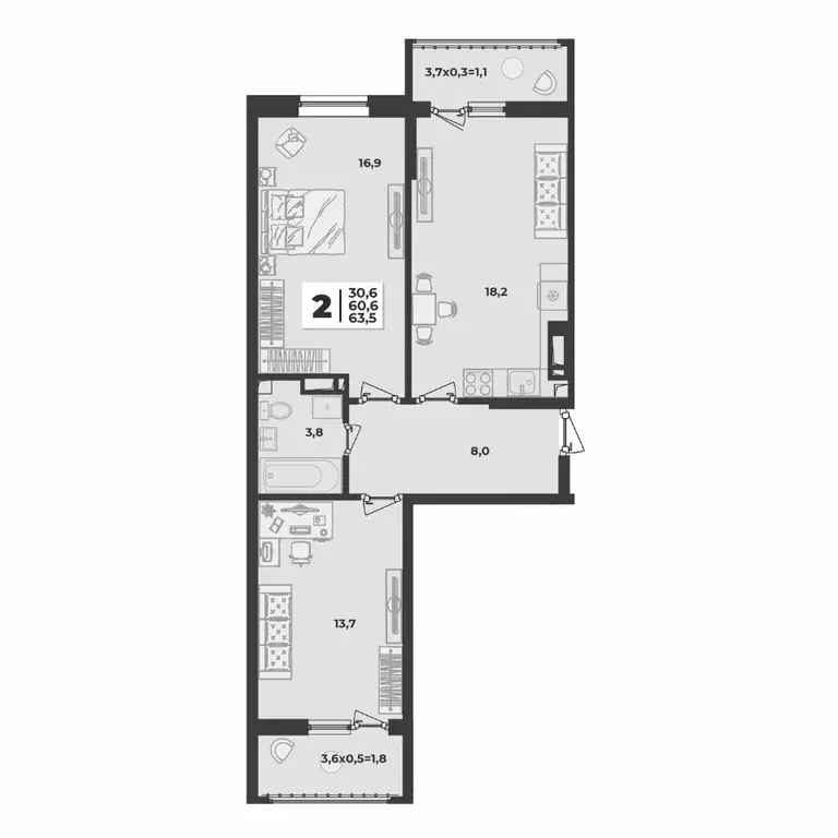 2-к кв. Краснодарский край, Краснодар ул. Имени Генерала Корнилова, ... - Фото 1