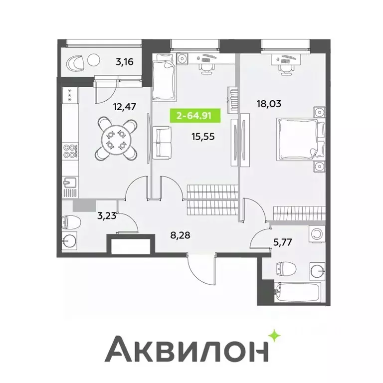 2-к кв. Санкт-Петербург ул. Среднерогатская, 11к2 (64.91 м) - Фото 0