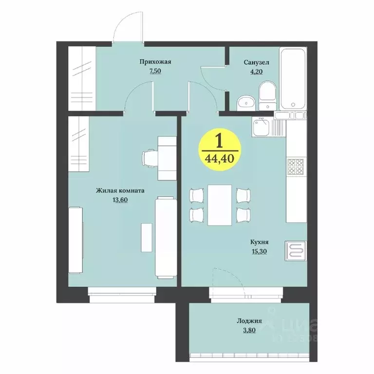 1-к кв. Ставропольский край, Ставрополь Лесная ул., 204 (45.5 м) - Фото 1