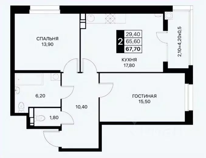 2-к кв. Ростовская область, Ростов-на-Дону ул. Берберовская, 7/2 (67.5 ... - Фото 1