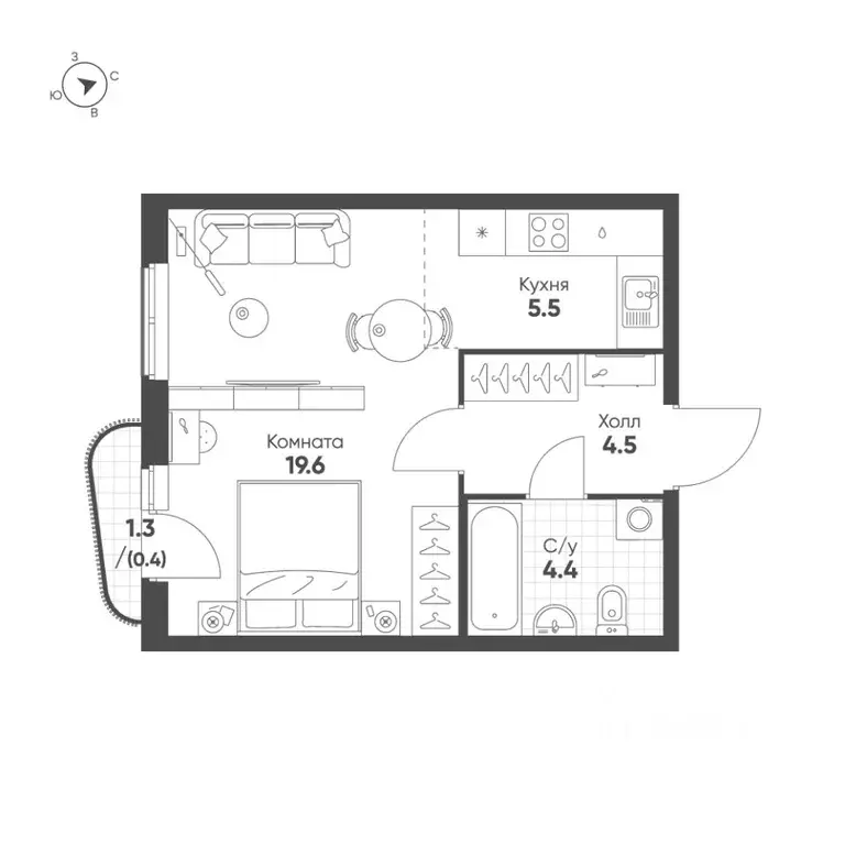 Студия Свердловская область, Екатеринбург Солнечный жилрайон,  (34.4 ... - Фото 1