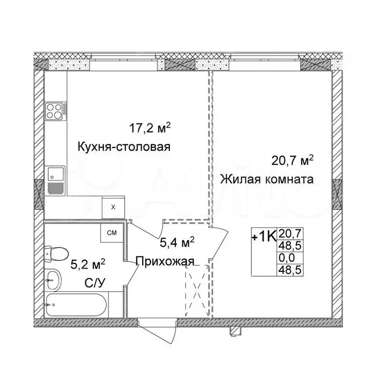 1-к. квартира, 48,1 м, 3/8 эт. - Фото 0