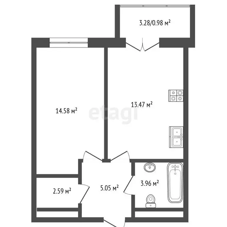 1-комнатная квартира: Симферополь, проспект Александра Суворова, 15к6 ... - Фото 1