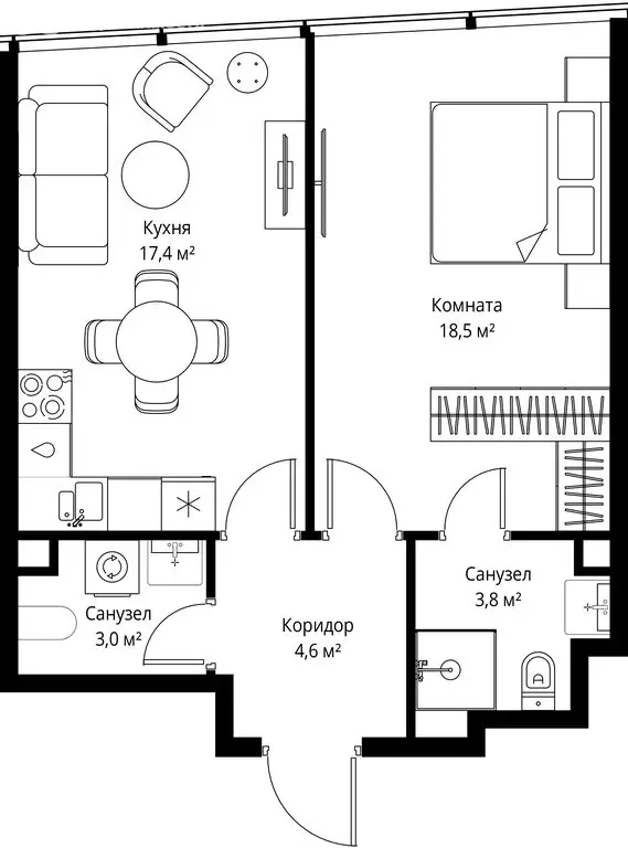 1-комнатная квартира: Москва, 1-й Красногвардейский проезд, 13 (47.3 ... - Фото 2