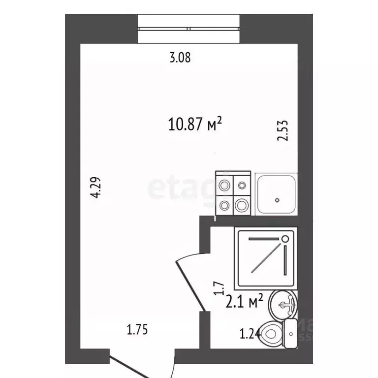 Студия Самарская область, Самара ул. 22-го Партсъезда, 1А (22.5 м) - Фото 2