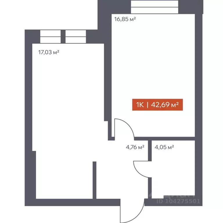 1-к кв. Томская область, Томск Красноармейская ул., 144 (42.69 м) - Фото 1