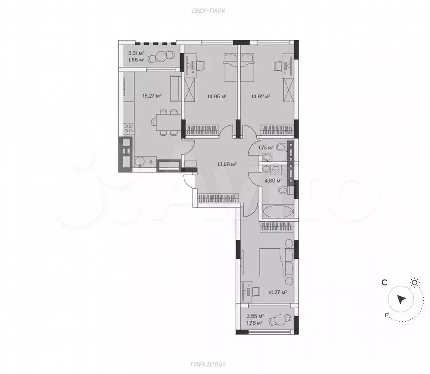 3-к. квартира, 82,5 м, 7/7 эт. - Фото 1