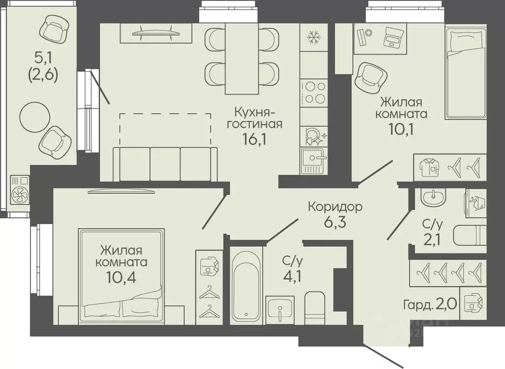 2-к кв. Волгоградская область, Волгоград Трехгорная ул., 27 (53.7 м) - Фото 1