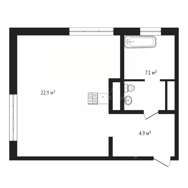 Студия Тюменская область, Тюмень Ставропольская ул., 95 (35.0 м) - Фото 1