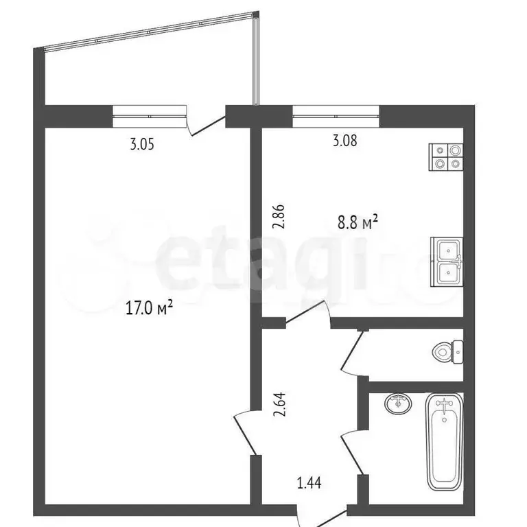 1-к. квартира, 33 м, 9/9 эт. - Фото 0