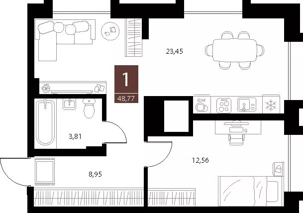 1-к кв. Рязанская область, Рязань ул. Бирюзова, 20с1 (48.77 м) - Фото 1