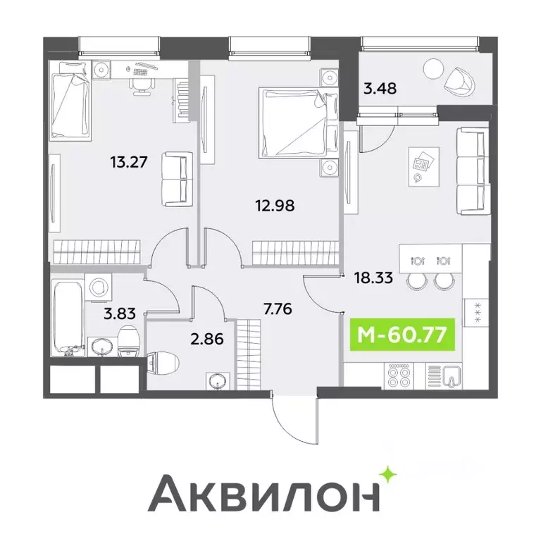 3-к кв. Санкт-Петербург ул. Среднерогатская, 11к2 (60.77 м) - Фото 0