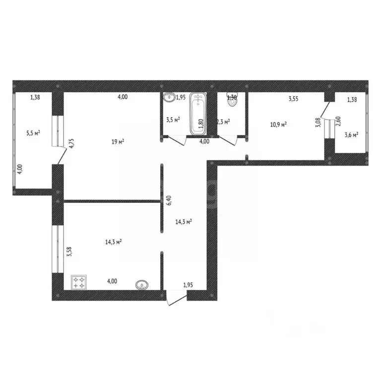 2-к кв. Башкортостан, Благовещенск ул. Демьяна Бедного, 68 (64.3 м) - Фото 2