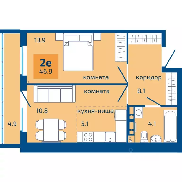 2-к кв. Пермский край, Пермь ул. Старшего Лейтенанта Гачегова, 1 (46.9 ... - Фото 1