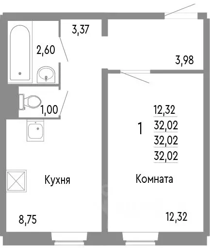 1-к кв. Челябинская область, Челябинск Нефтебазовая ул., 1к2 (32.02 м) - Фото 0