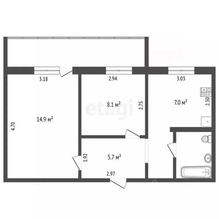 2-к кв. Вологодская область, Череповец ул. Космонавта Беляева, 50 ... - Фото 1