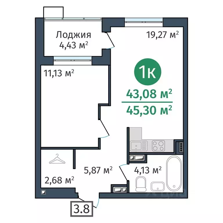 1-к кв. Тюменская область, Тюмень ул. Краснооктябрьская, 12 (43.08 м) - Фото 0