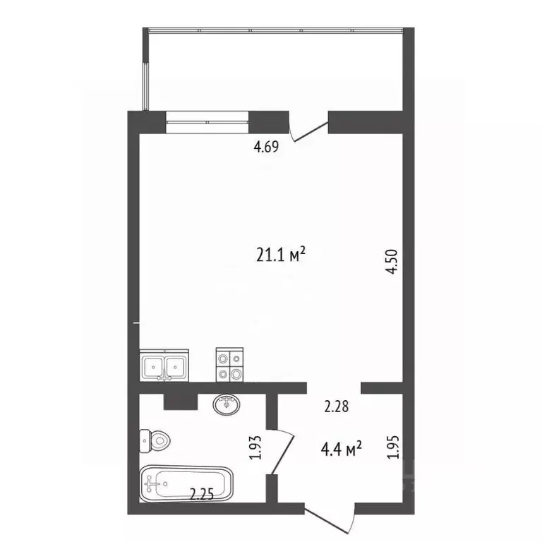 Студия Тюменская область, Тюмень ул. Парада Победы, 13 (29.7 м) - Фото 2