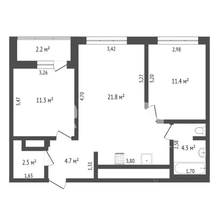 2-к кв. Тюменская область, Тюмень ул. Газовиков, 61 (56.0 м) - Фото 1