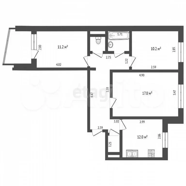 3-к. квартира, 62,7 м, 7/7 эт. - Фото 1