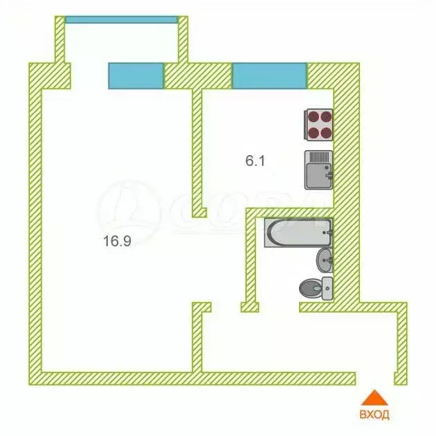 1-к кв. Тюменская область, Тюмень Северная ул., 35 (35.0 м) - Фото 2
