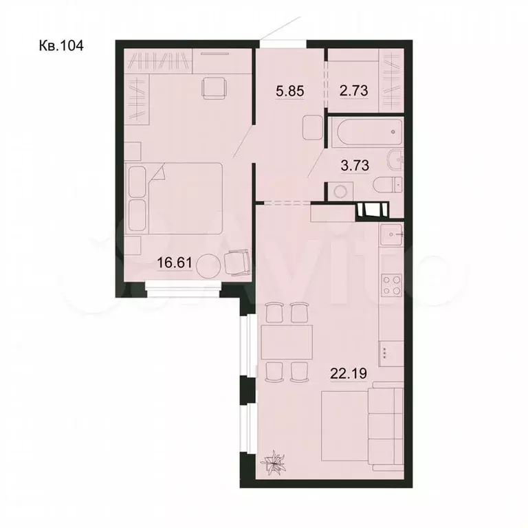 1-к. квартира, 51,1м, 3/5эт. - Фото 1