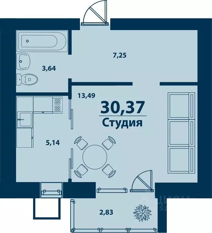 1-к кв. Башкортостан, Уфа ул. Ивана Спатара, 18 (30.37 м) - Фото 1