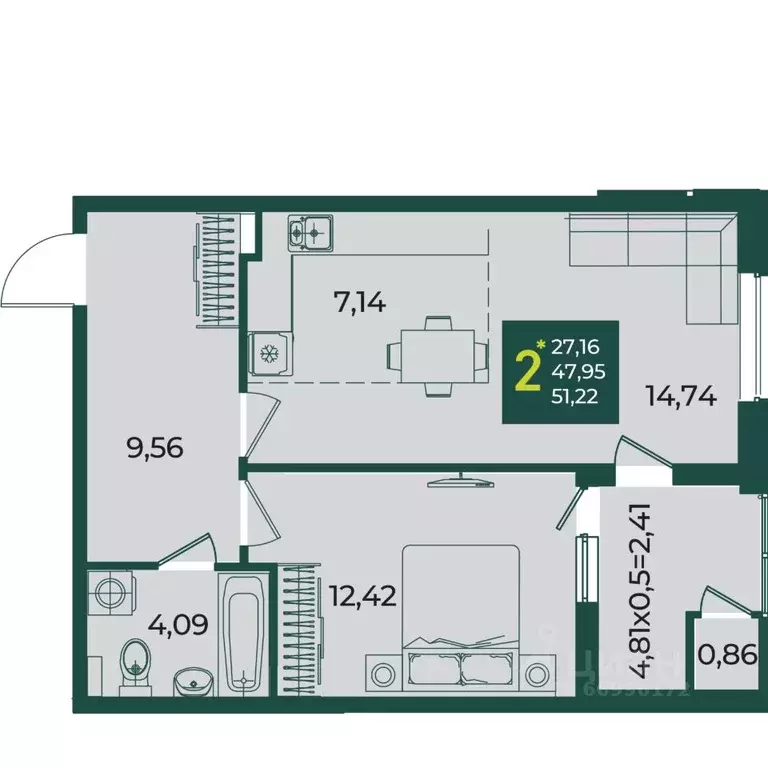 2-к кв. Краснодарский край, Краснодар Образцово мкр,  (51.22 м) - Фото 1