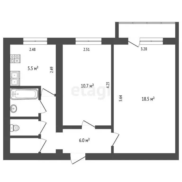 2-комнатная квартира: село Сосновка, Центральная улица, 15 (45.5 м) - Фото 1