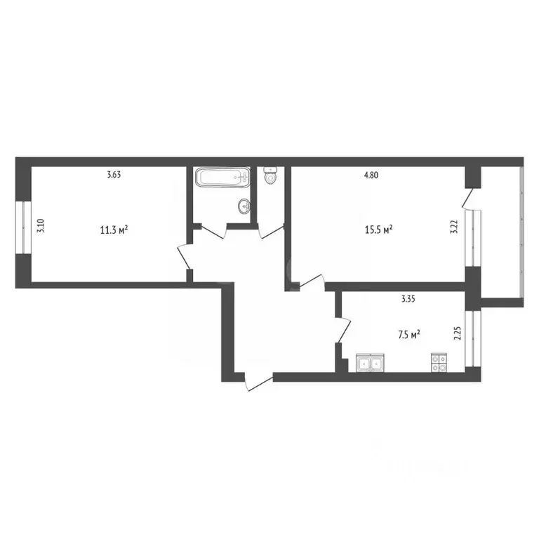 2-к кв. Тюменская область, Тюмень Гилево мкр, ул. Вербная, 1А (46.9 м) - Фото 2