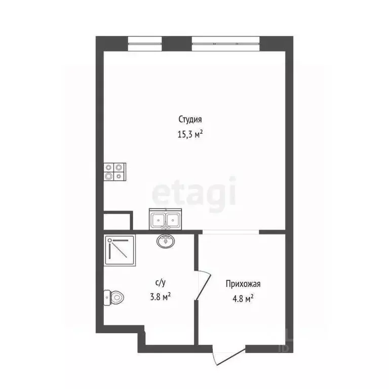 Студия Тюменская область, Тюмень ул. Юрия Рогачева, 9к2 (23.4 м) - Фото 1