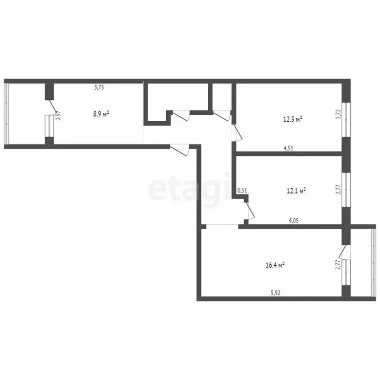 3-к кв. Томская область, Томск ул. Смирнова, 48Г (62.0 м) - Фото 2