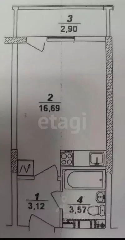 Студия Краснодарский край, Анапа Владимирская ул., 154к4 (27.4 м) - Фото 2