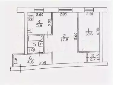 2-к. квартира, 45,1 м, 1/5 эт. - Фото 0