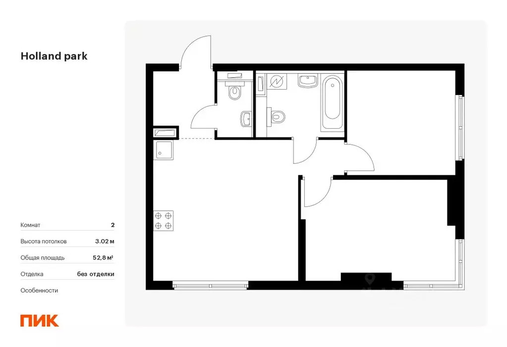 2-к кв. Москва Холланд Парк жилой комплекс, к8 (52.8 м) - Фото 0