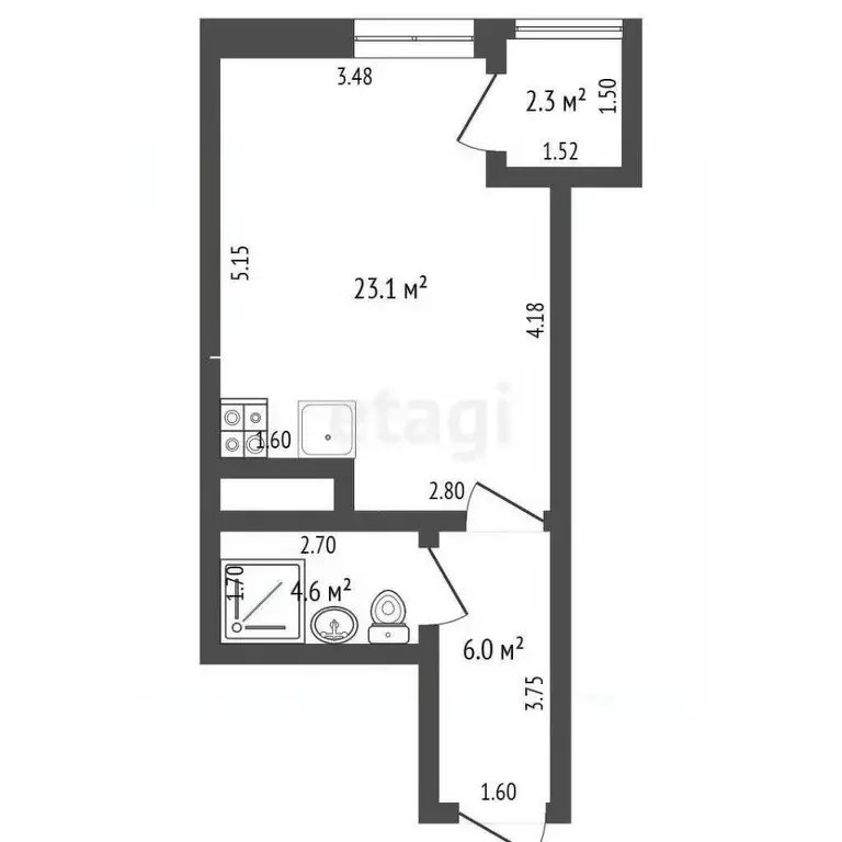 Студия Крым, Ялта ул. Крупской, 52 (37.0 м) - Фото 1