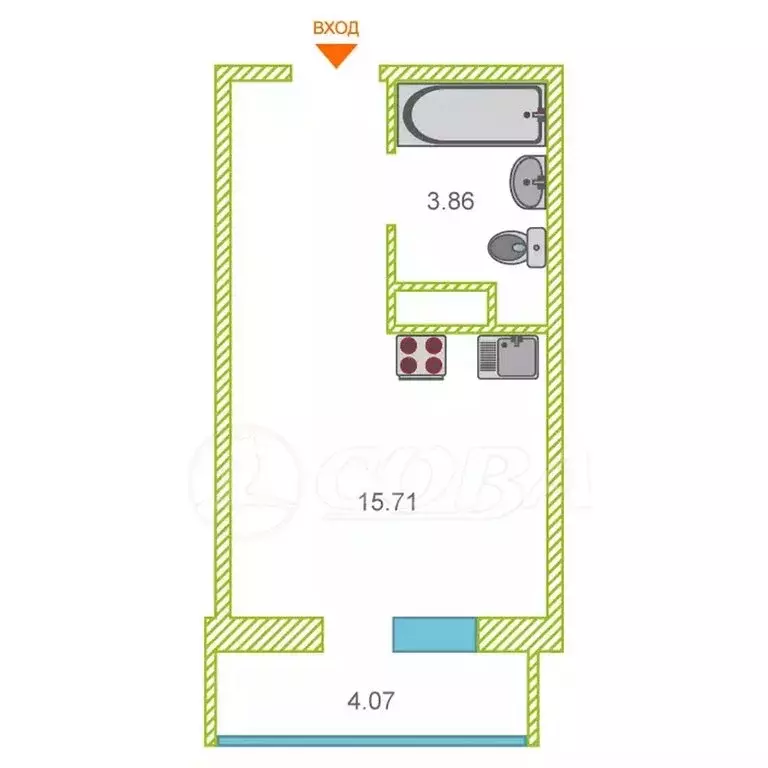 Квартира-студия: Патрушева, улица Александра Пушкина, 16 (23.6 м) - Фото 1