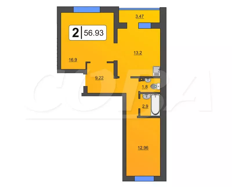 2-комнатная квартира: Тюмень, улица Червишевский Тракт, 45к3 (56.7 м) - Фото 2