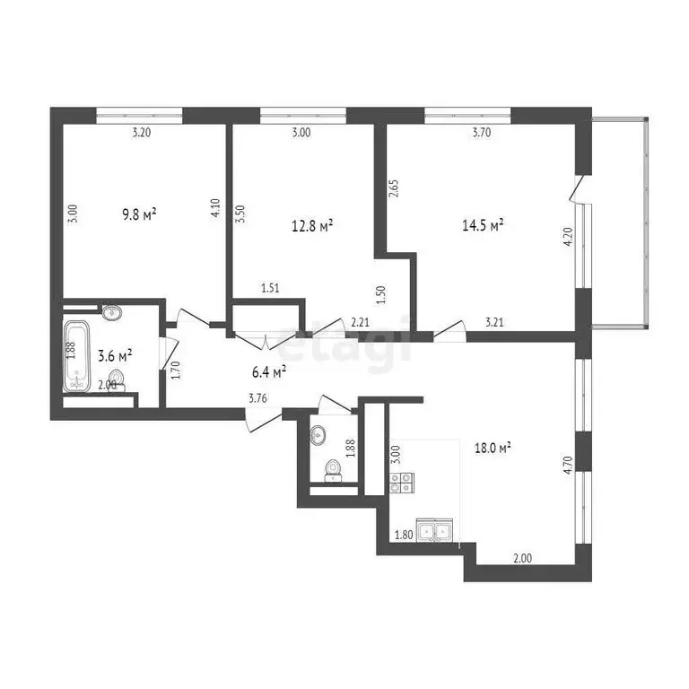 3-комнатная квартира: Дударева, улица Сергея Джанбровского, 3 (70 м) - Фото 0