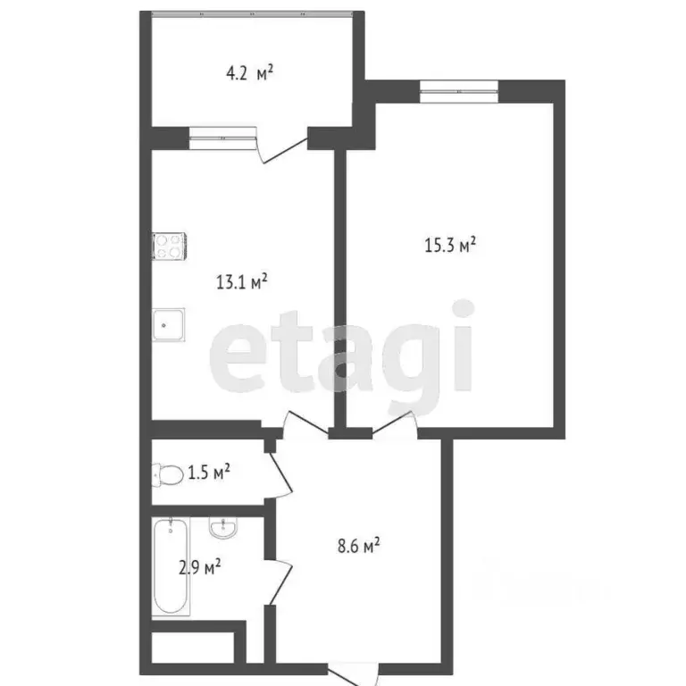 1-к кв. Тюменская область, Тюмень ул. 50 лет Октября, 75к2 (39.2 м) - Фото 2