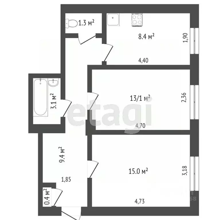 2-к кв. Тверская область, Тверь Оснабрюкская ул., 19 (58.0 м) - Фото 2