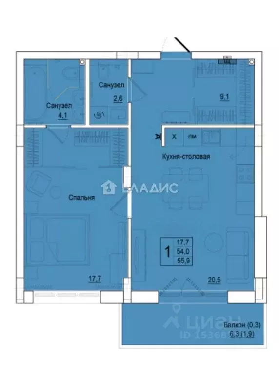 1-к кв. Калининградская область, Калининград ул. Молодой Гвардии, 34 ... - Фото 2