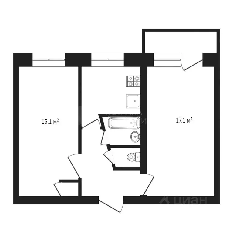 2-к кв. Нижегородская область, Нижний Новгород ул. Куйбышева, 41 (46.3 ... - Фото 1