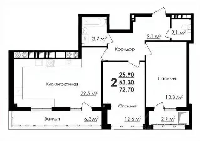 2-к кв. Белгородская область, Белгород ул. Губкина, 54 (72.7 м) - Фото 0