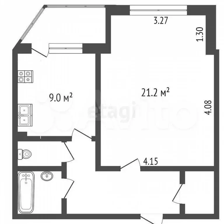1-к. квартира, 43,1 м, 5/9 эт. - Фото 0