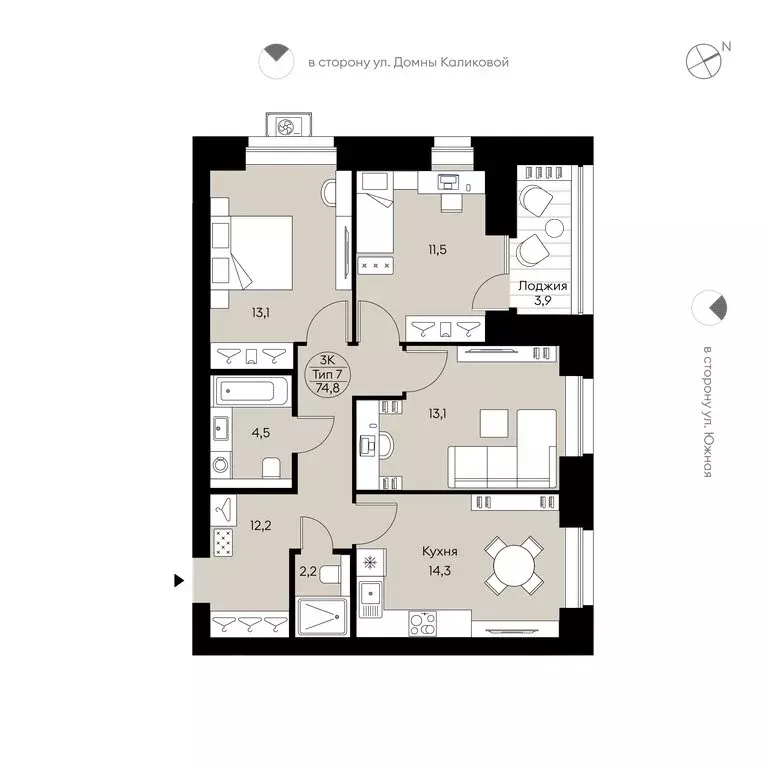 3-комнатная квартира: Сыктывкар, Южная улица, 10 (74.8 м) - Фото 1
