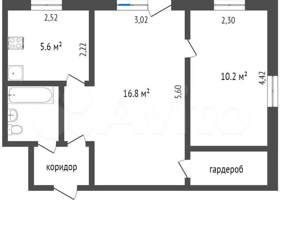 2-к. квартира, 43,5 м, 1/5 эт. - Фото 0