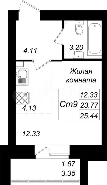 Квартира-студия, 25,4 м, 9/10 эт. - Фото 0