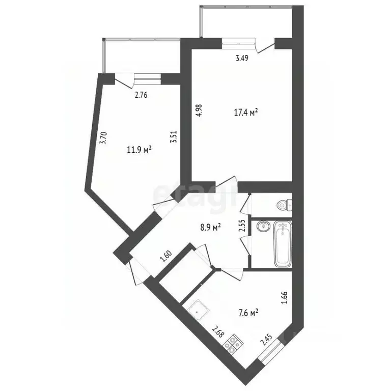2-к кв. Крым, Бахчисарай ул. Фрунзе, 56 (50.8 м) - Фото 2