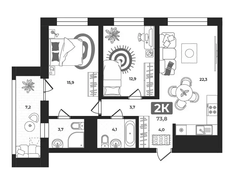 2-комнатная квартира: Тюмень, улица Разведчика Кузнецова, 16 (73.1 м) - Фото 1